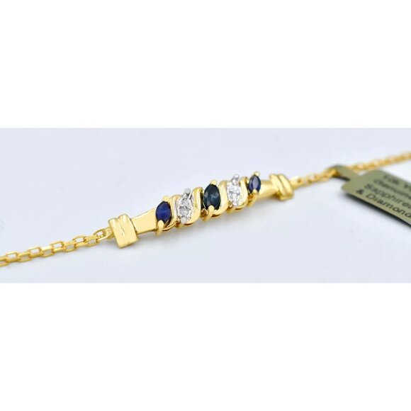 Genuine 0.62 Cts Blue Sapphire & Diamond Bracelet 10k Solid Gold - Picture 3 of 4